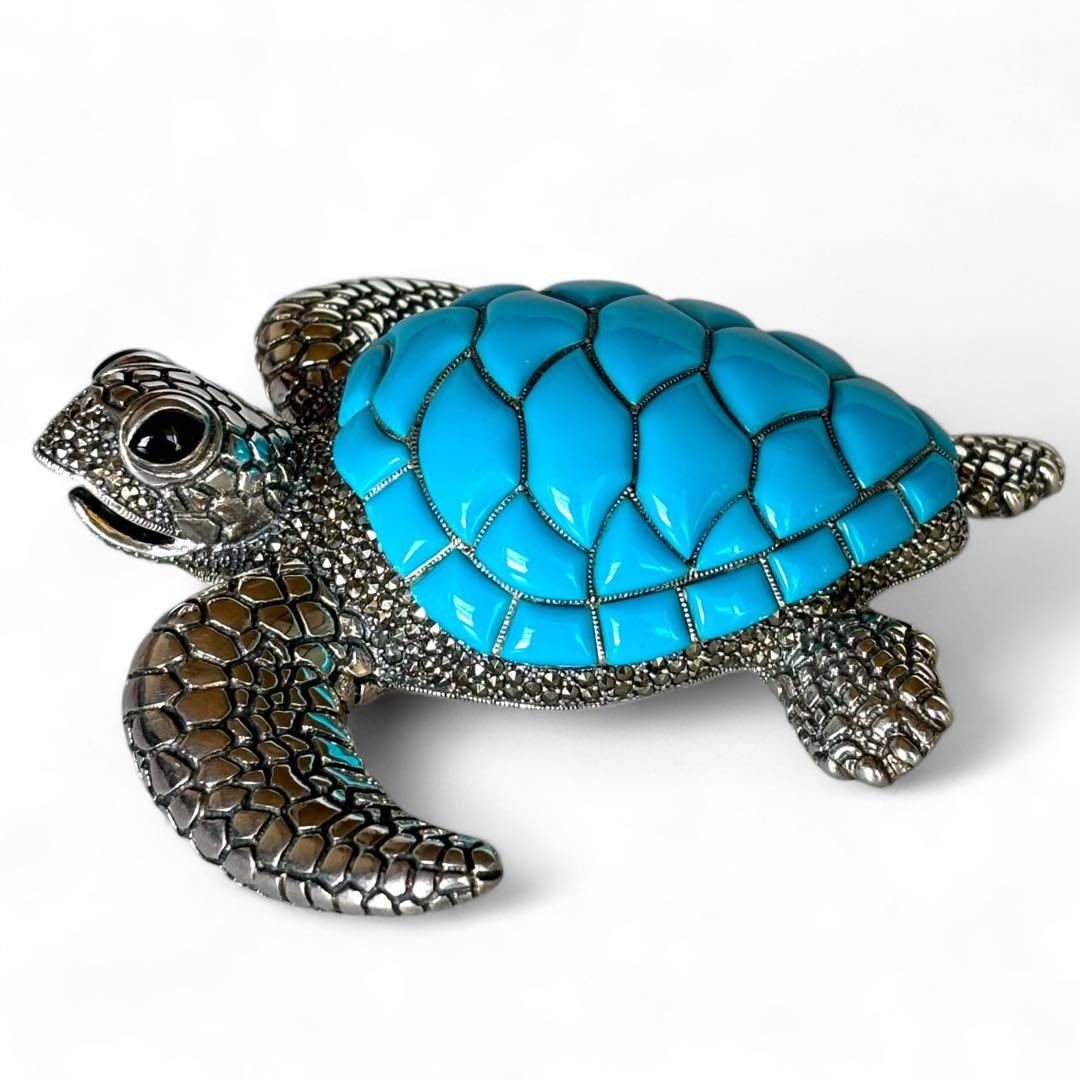 トルコ石カメの置物 シルバー製