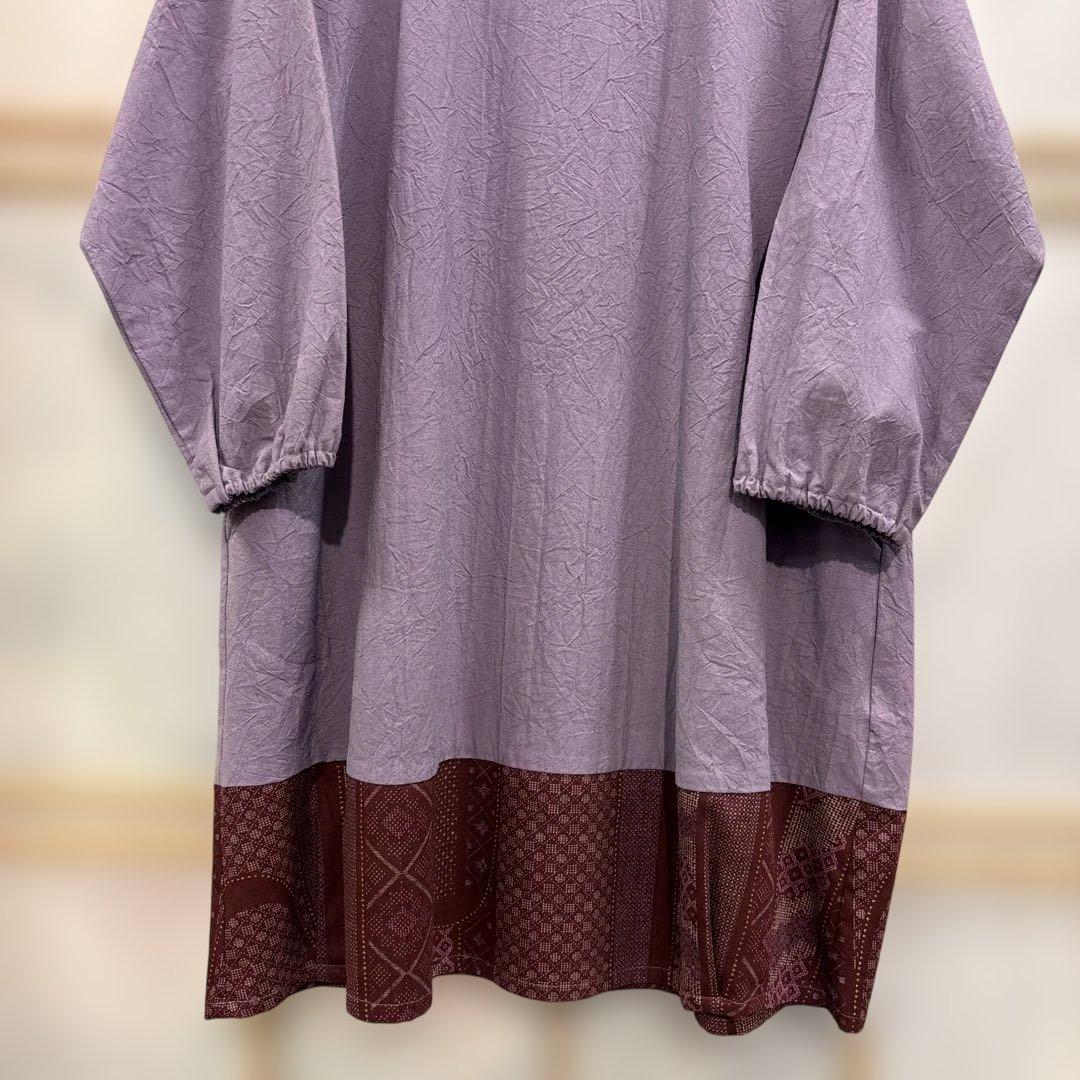 かぶり割烹着　紫　シワ加工　日本製