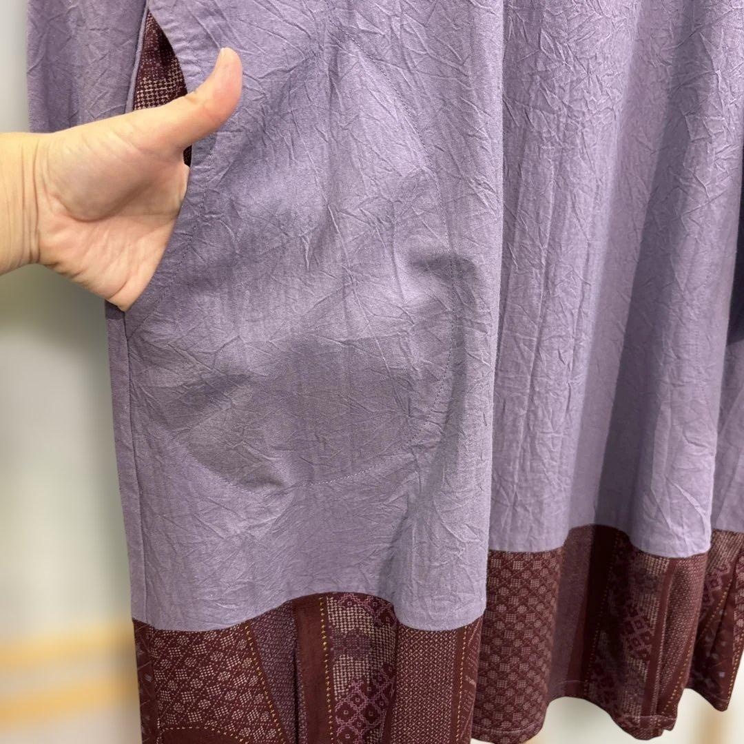 かぶり割烹着　紫　シワ加工　日本製