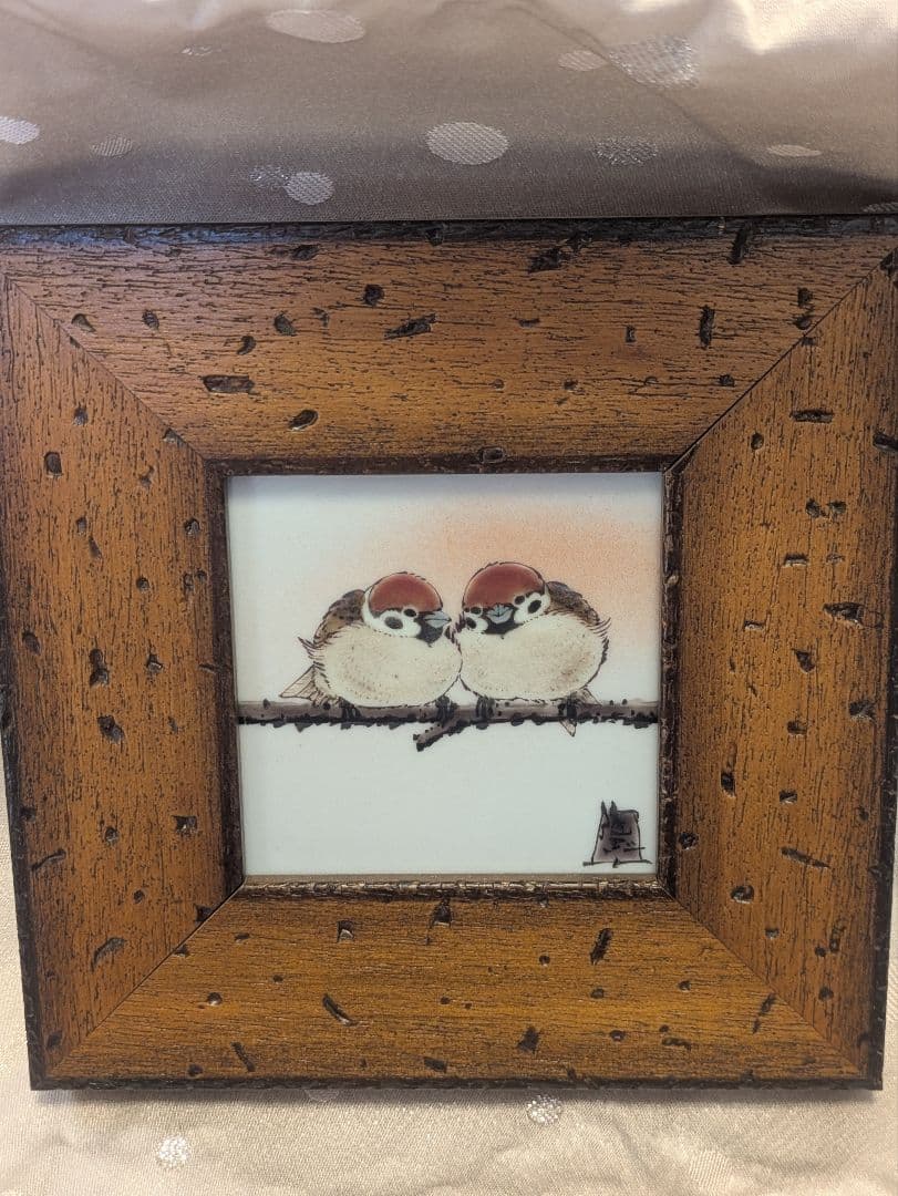 九谷焼 陶額 二雀図 中村陶志人 壁掛け