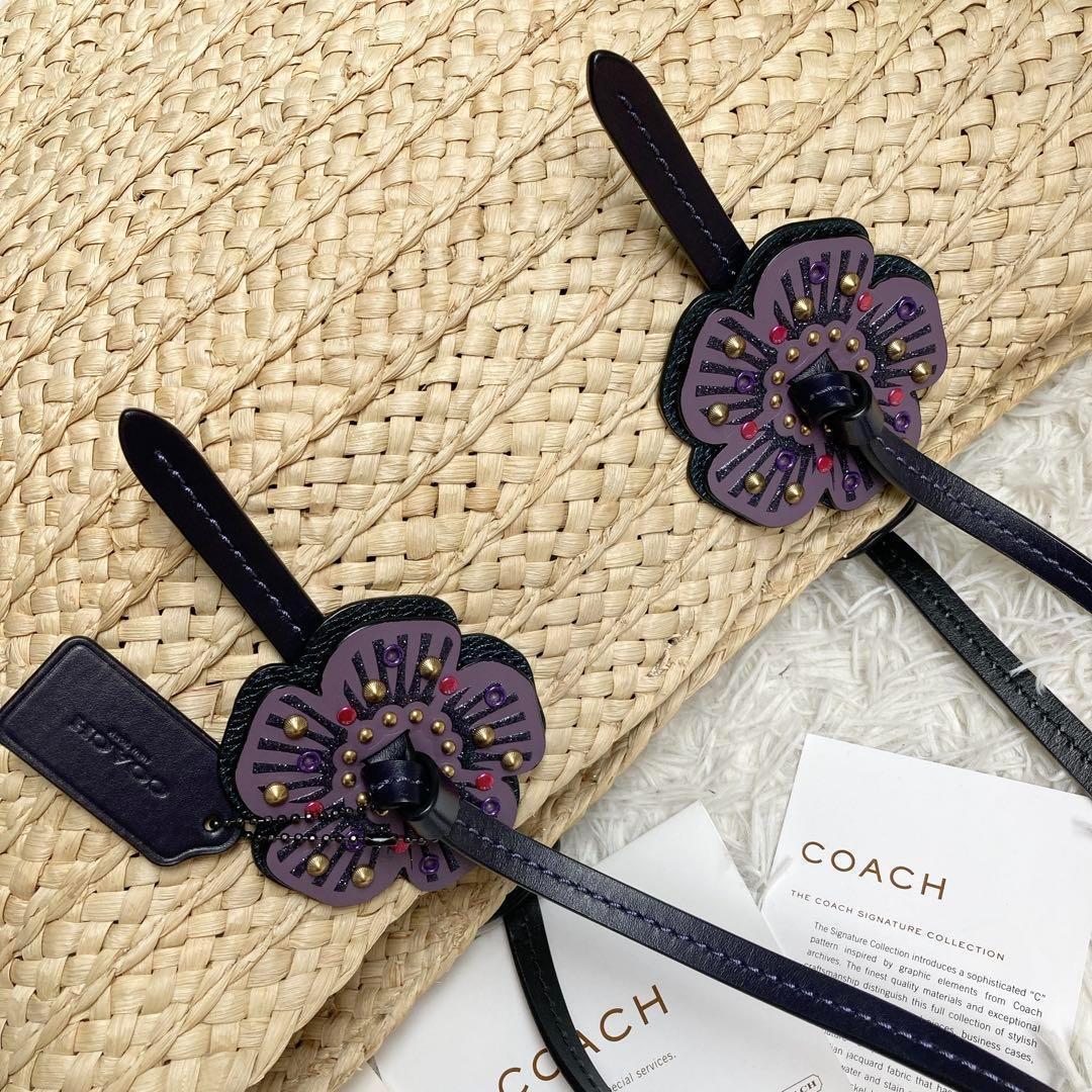 【極美品】COACH コーチ 68610 ラフィアトートバッグ フラワー 花柄