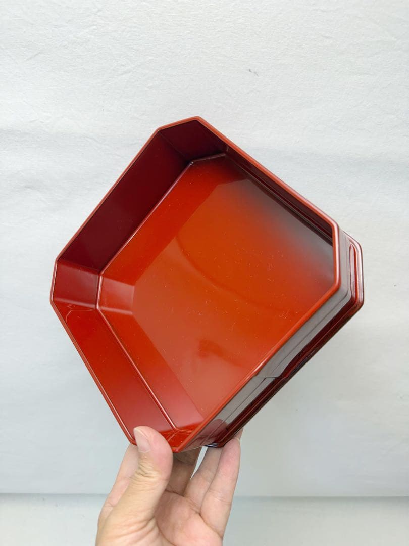 懐石道具 塗師 宗春作 木製 朱塗網目蒔絵 5段縁高重 銘々蓋付き 共箱