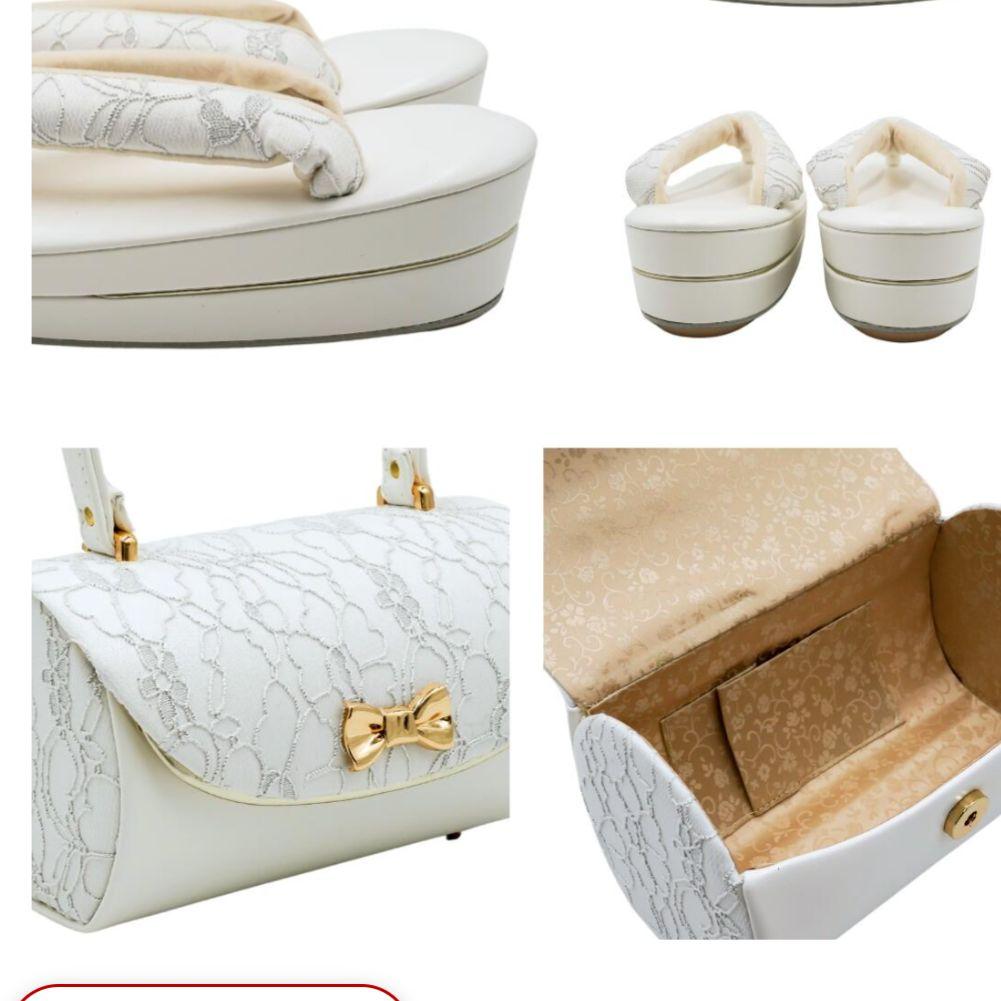 ホワイト 草履とバッグのセット リボン 成人式 卒業式 結婚式