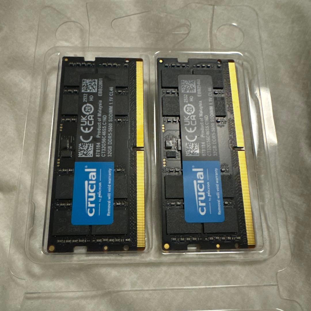 動作確認済 Crucial DDR5-5600 SODIMM 2x32GB