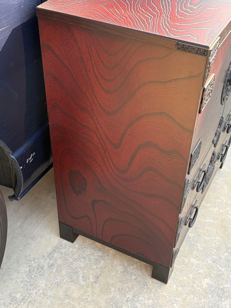 ②青木産業　天然　欅　室町　古代　サイドボード　収納 鍵付