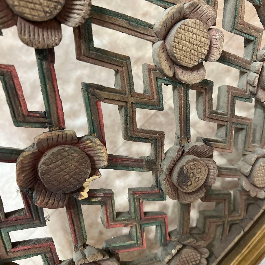 韓国アンティーク＊装飾的な木製パネル 花モチーフ