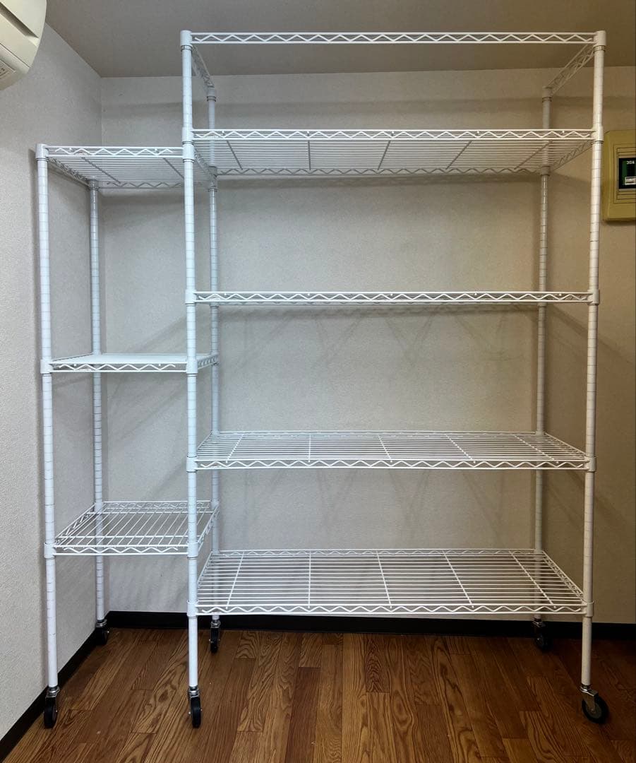 純正ホームエレクター棚4段+棚3段キャスター付きホワイト197.7×162×45