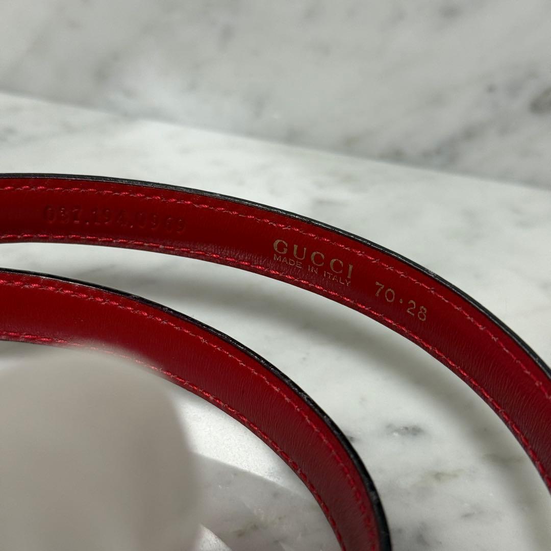 美品 GUCCI グッチ ベルト 細ベルト レッド 赤 G ロゴ 銀 シンプル