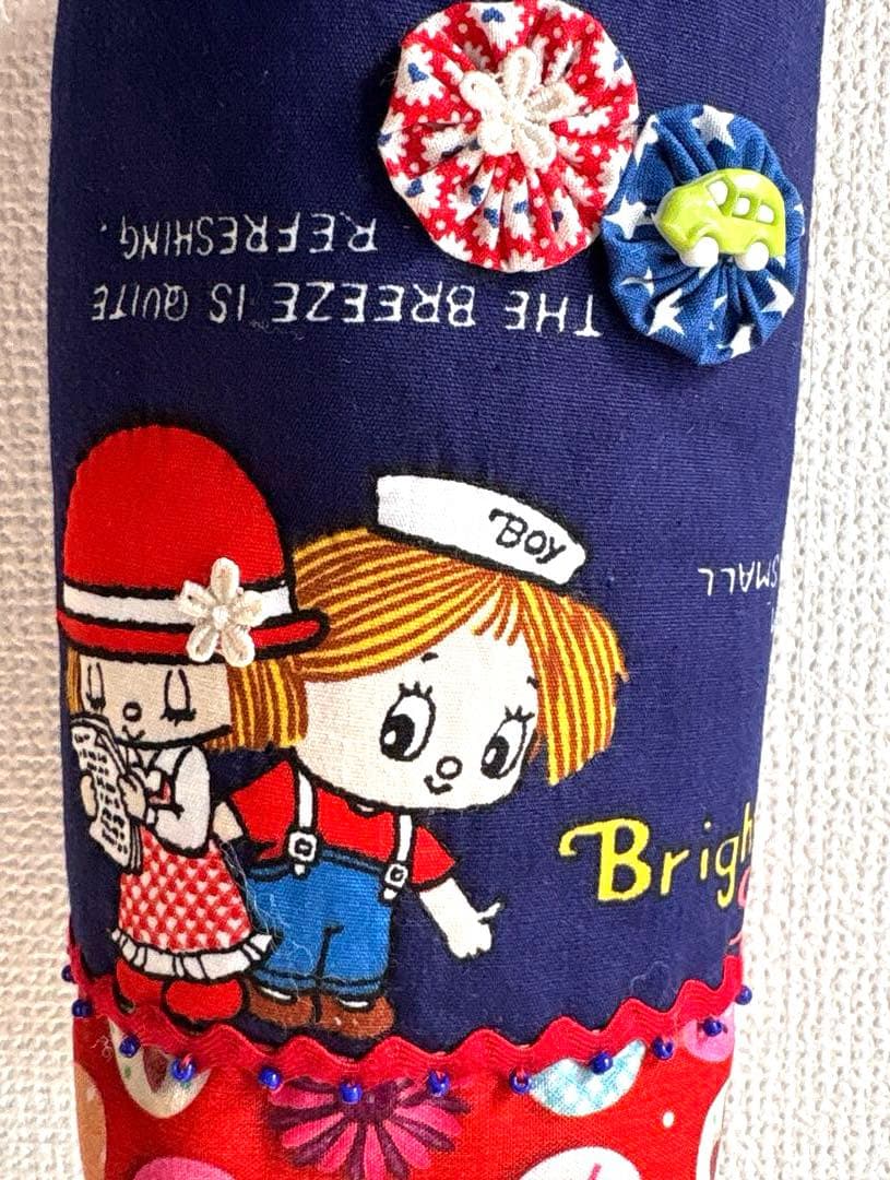 レトロパッチワークトートバッグ4点 ショルダー紐、ポーチ、ペットボトルカバー付き