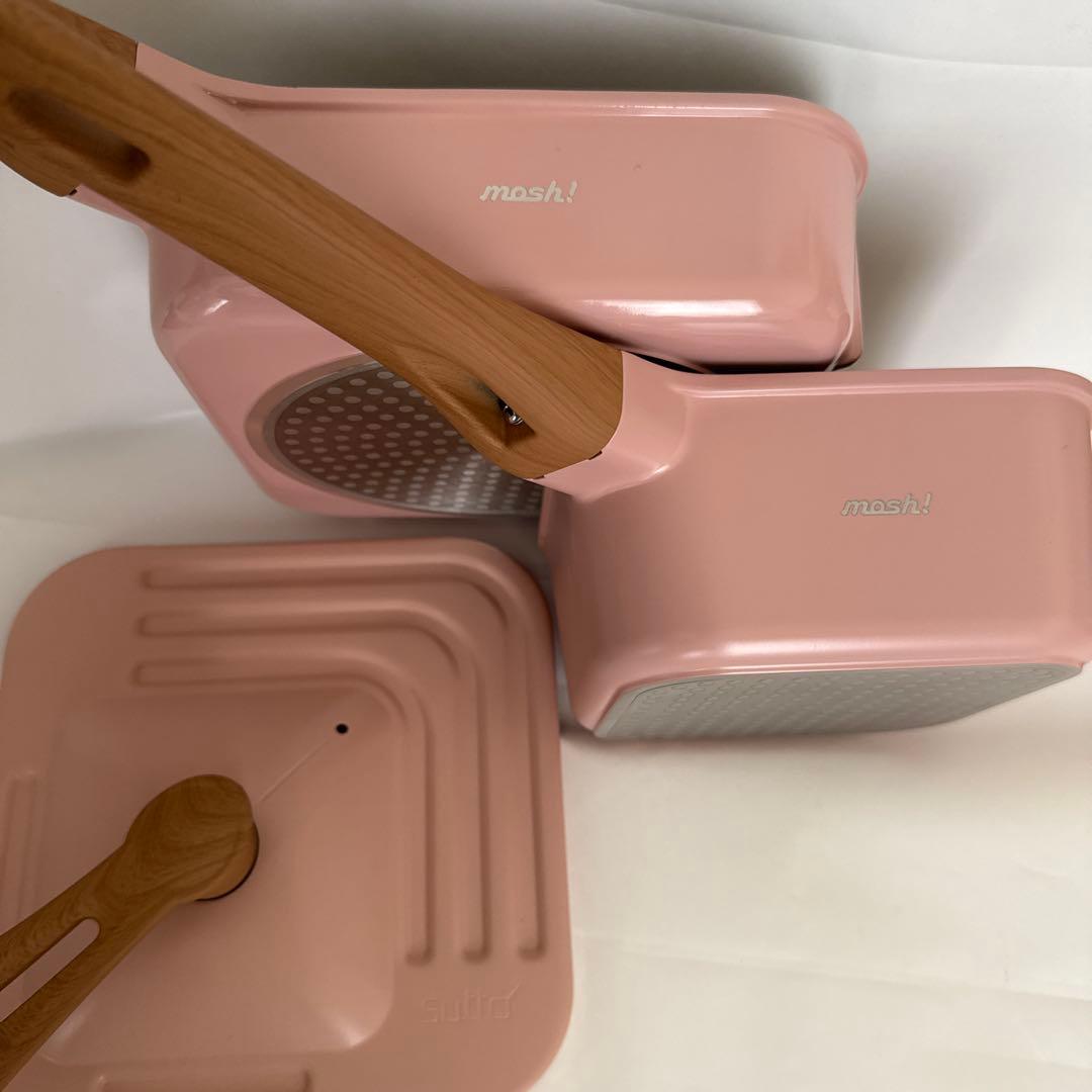 mosh! ピンク 鍋16cm・フライパン20cm・蓋セット