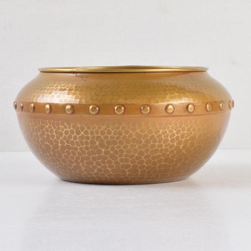 茶道具　龍泉造　黄銅　鎚目　鵬雲斎好　累座建水　共箱　C　9221