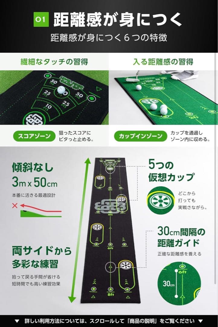 kt6146　BACK2BASICSGOLF パター練習マット　ブラック