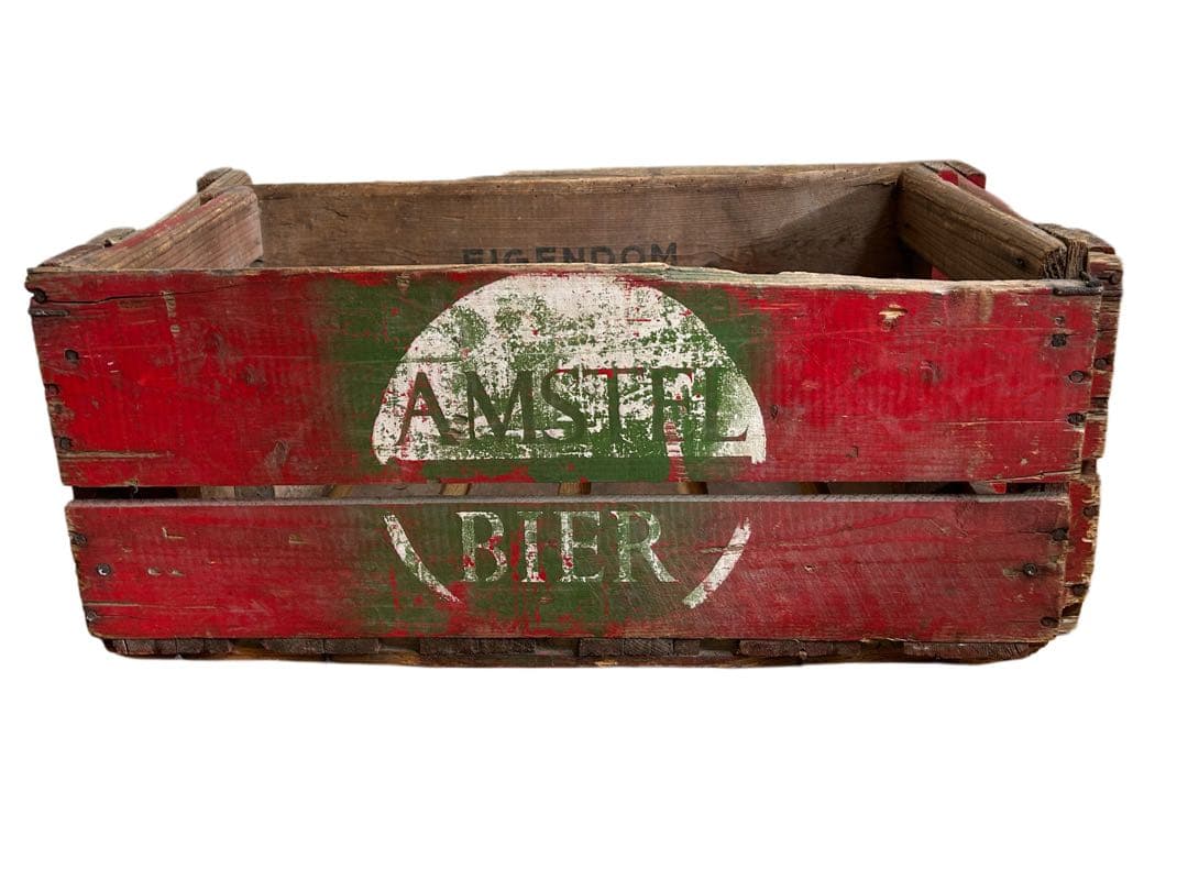 60s ビンテージ アンティーク 雑貨AMSTEL ビール 木製 ボックス 赤