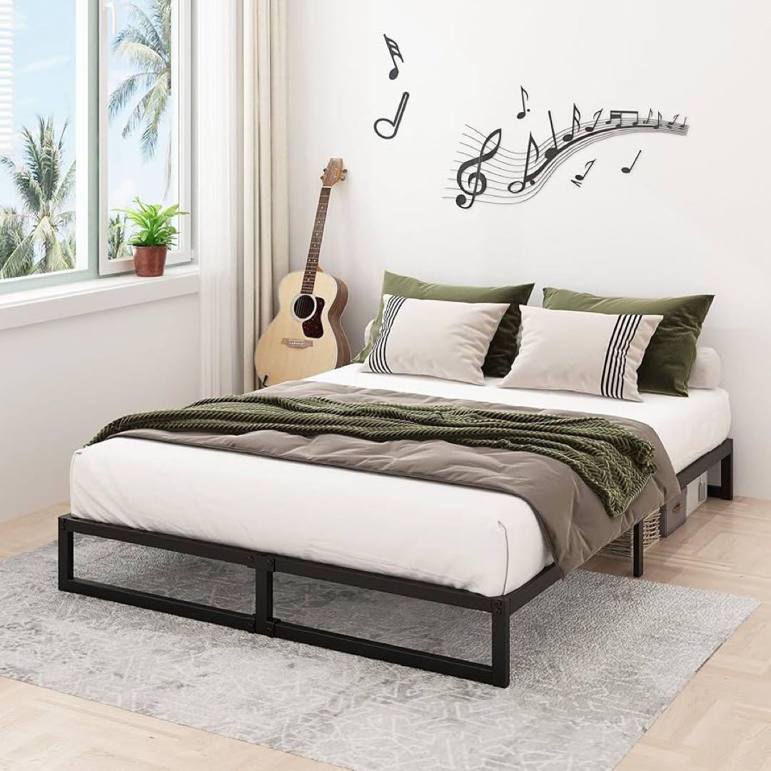 ベッドフレーム セミダブル 静音 ローベッド 安定性 メタル ブラック