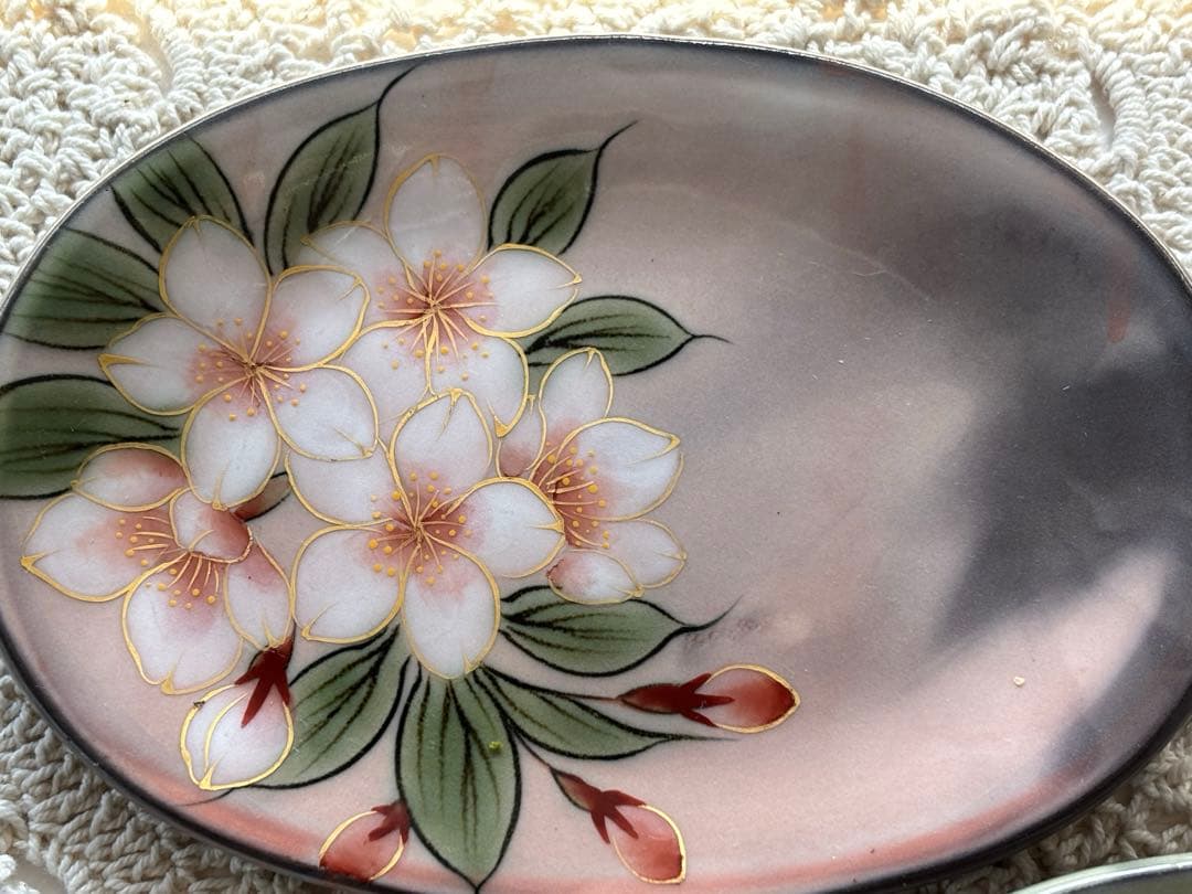 京焼き　清水焼き　陶あん　色絵付け楕円形皿2枚 【葊】陶印有り