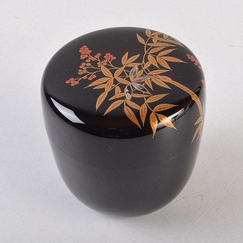 オオシモ　田中宗凌作　螺鈿装飾　縁金　南天　中棗　共箱　M　R9290