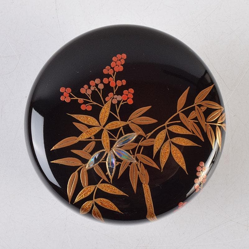 オオシモ　田中宗凌作　螺鈿装飾　縁金　南天　中棗　共箱　M　R9290