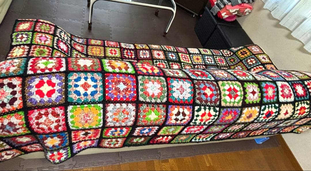 手編み　ベッドカバー　ソファカバー　こたつカバー　約200cm強x約155cm強