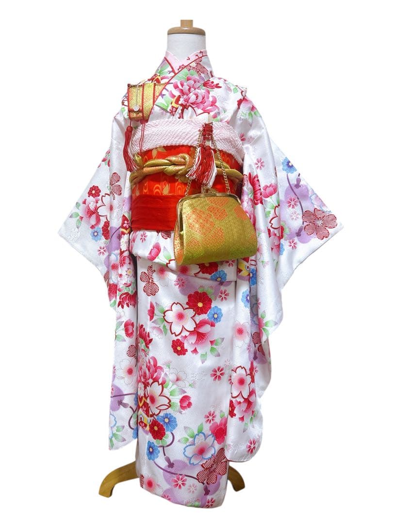 白系総柄♡七五三　7歳　女の子　フルセット　一式　赤