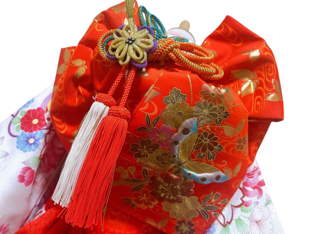 白系総柄♡七五三　7歳　女の子　フルセット　一式　赤