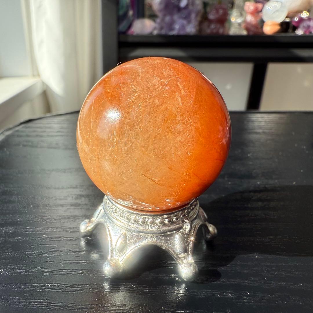 天然石ルチルクォーツのスフィア　丸玉　置物NO.120501
