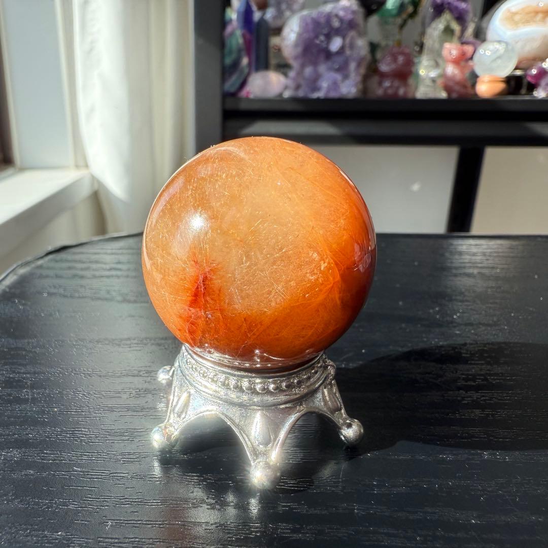 天然石ルチルクォーツのスフィア　丸玉　置物NO.120501