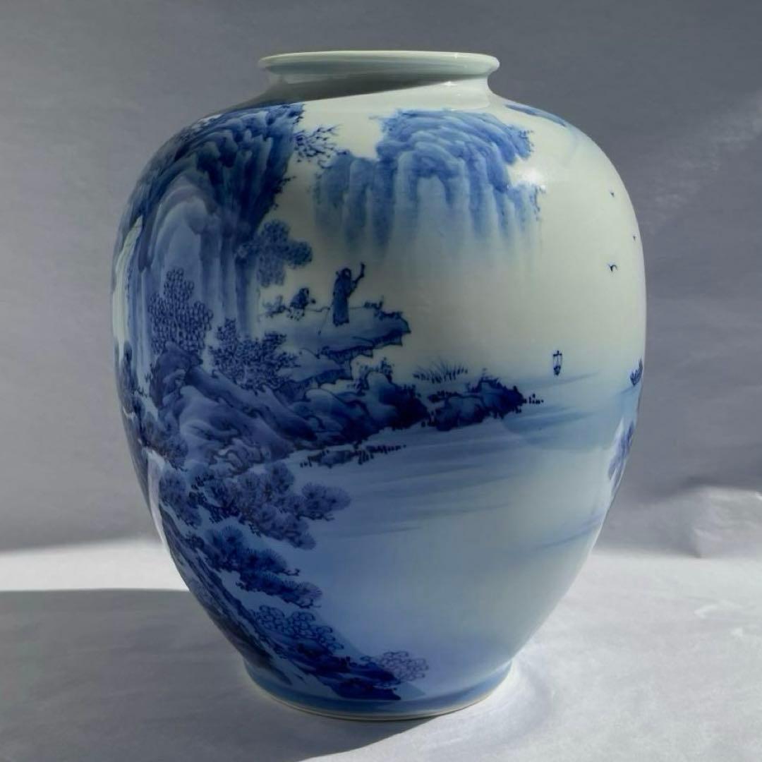 オールド深川　染付山水　花瓶　7号　中古品