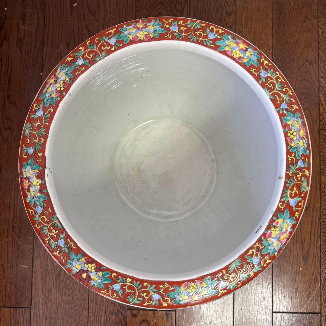 伊万里　十錦手　色絵彩色牡花唐草鳳凰紋　火鉢