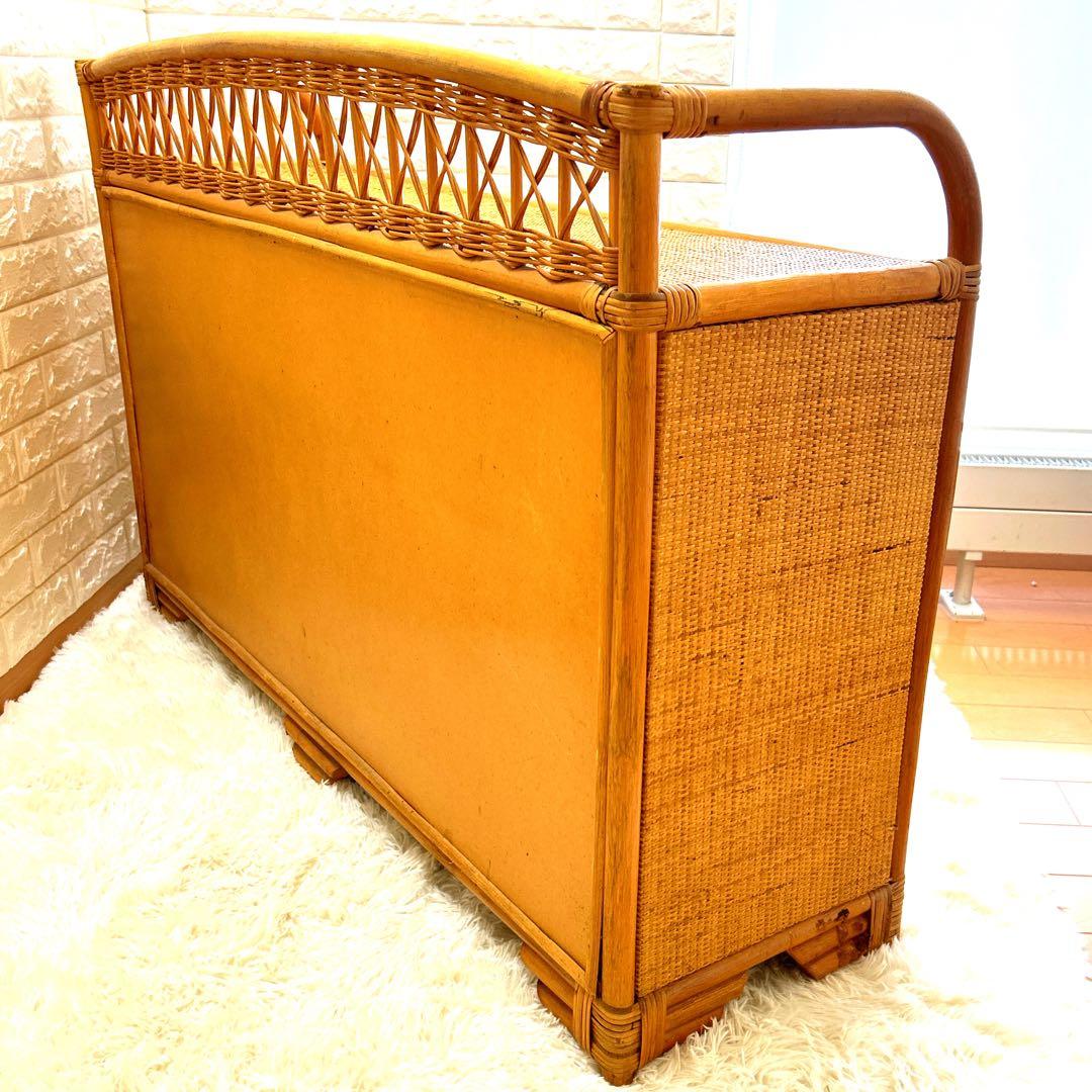 昭和レトロ　ラタンチェスト 4段10杯　籐 ワイド ローチェスト 棚 テレビ台