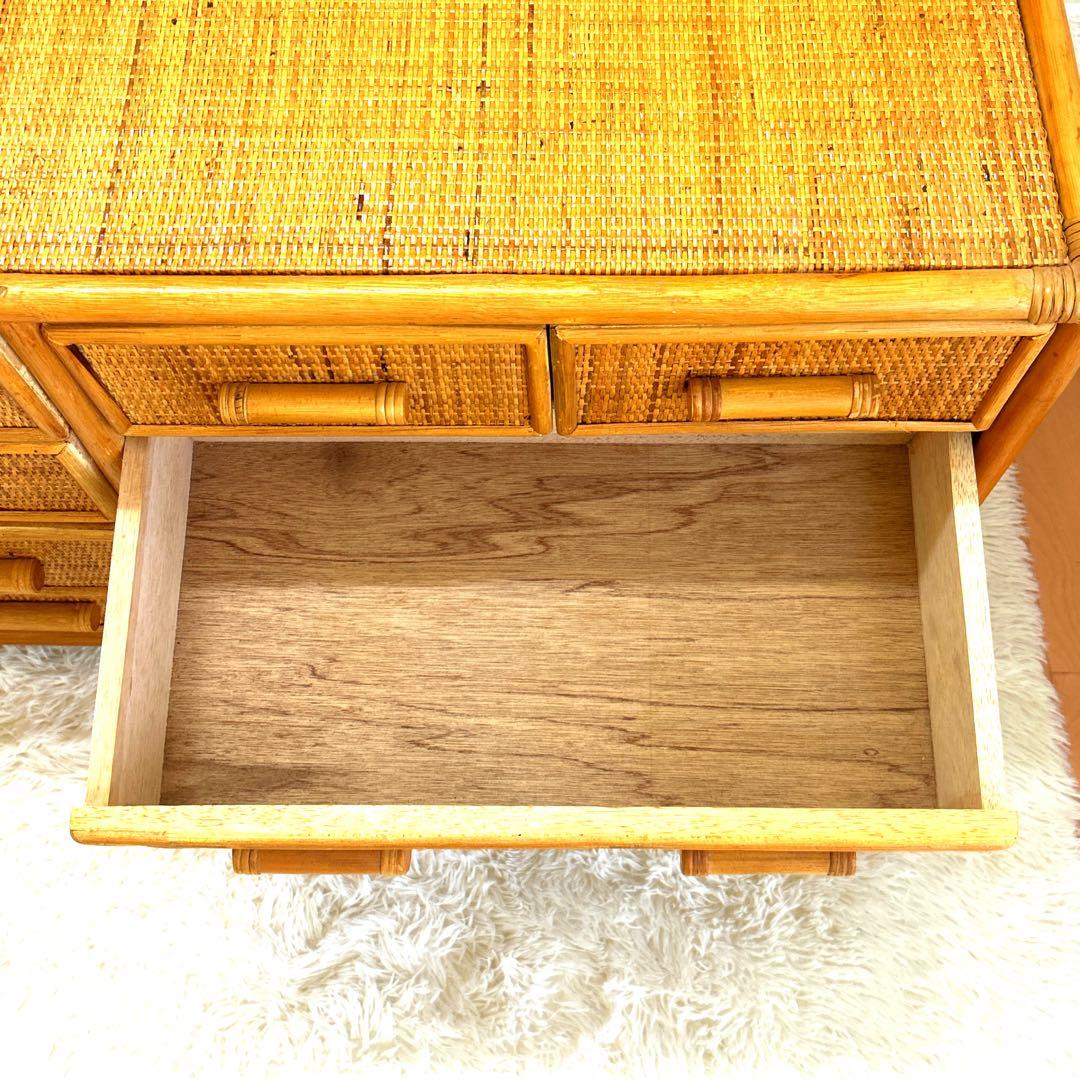 昭和レトロ　ラタンチェスト 4段10杯　籐 ワイド ローチェスト 棚 テレビ台