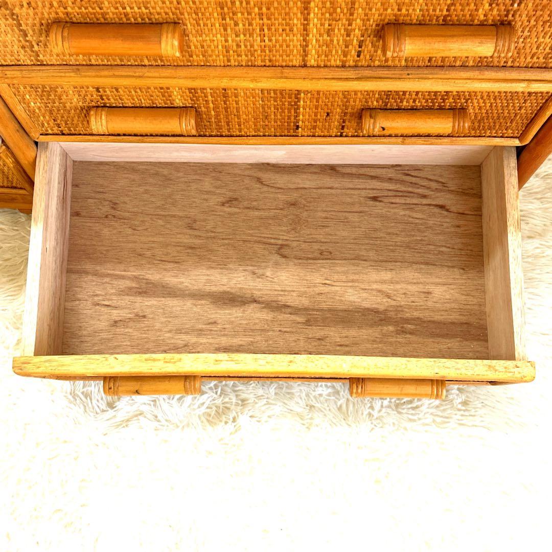 昭和レトロ　ラタンチェスト 4段10杯　籐 ワイド ローチェスト 棚 テレビ台