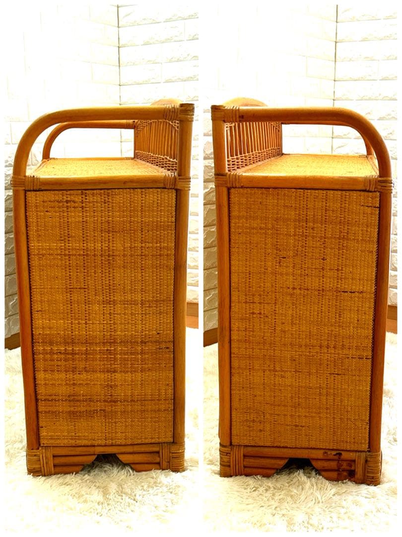 昭和レトロ　ラタンチェスト 4段10杯　籐 ワイド ローチェスト 棚 テレビ台