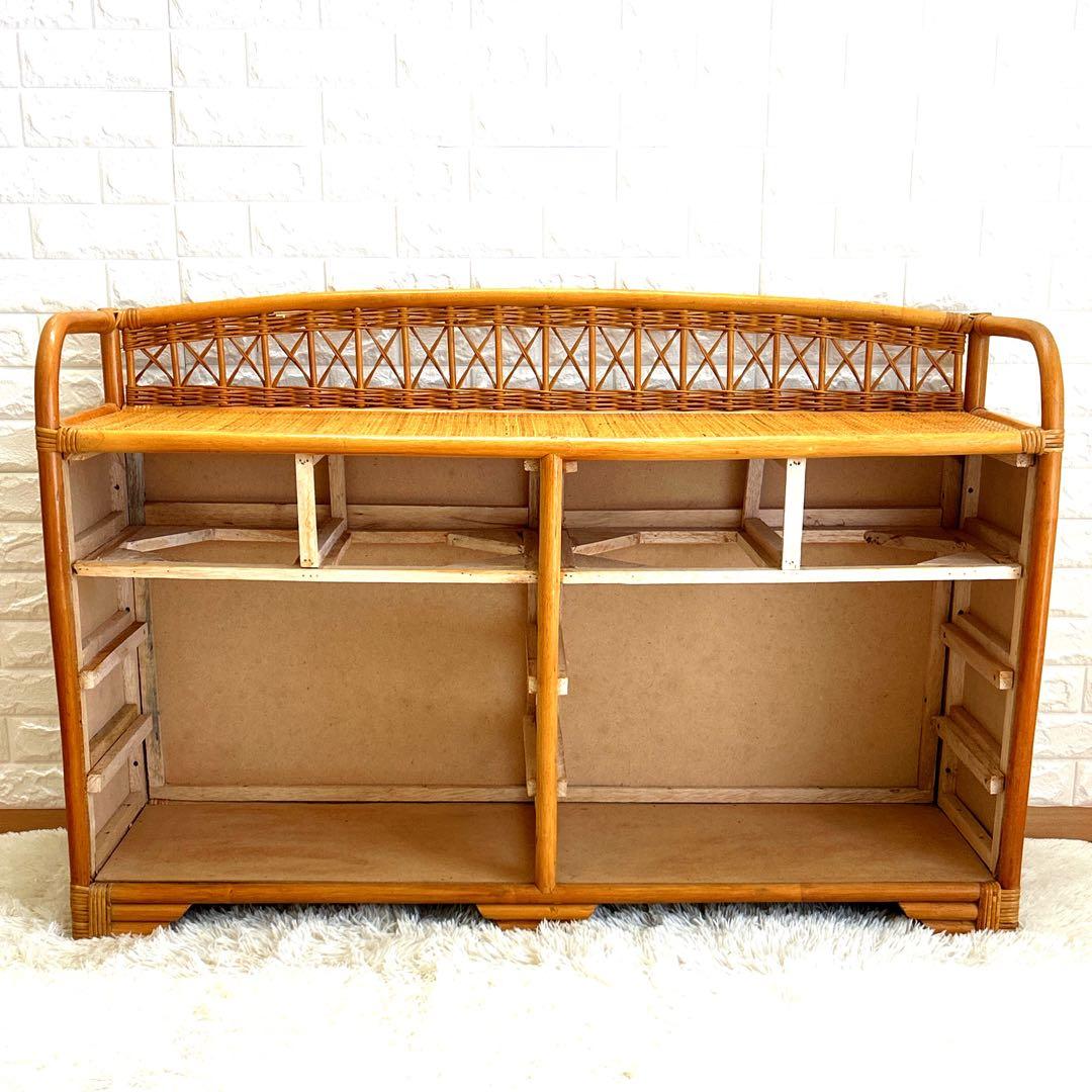 昭和レトロ　ラタンチェスト 4段10杯　籐 ワイド ローチェスト 棚 テレビ台
