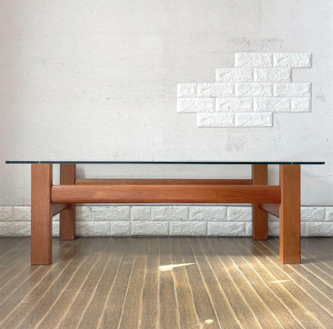 チーク材×ガラス センターテーブル ローテーブル 北欧 Vintage