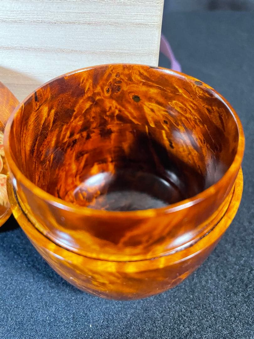 特上杢！ 棗なつめ　特上花梨瘤工芸品　蒔絵鳳と亀　長生き縁起物　茶入れ　茶道具