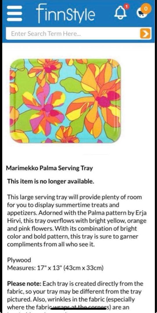 838【日本未入荷】特大サイズ43cm x 33cm／marimekkoトレイ①