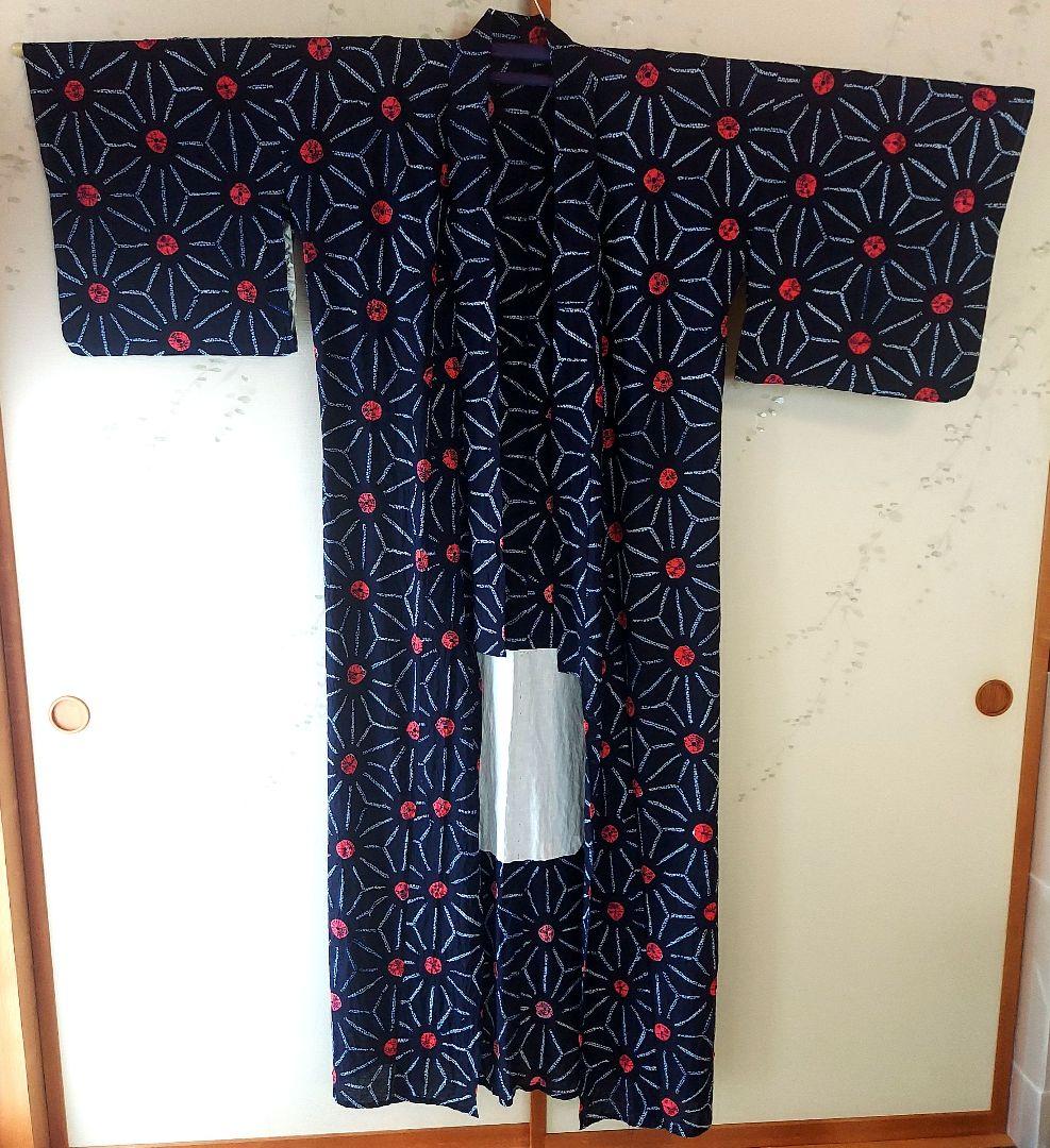 有松絞り　浴衣　麻の葉柄　レトロな雰囲気　トールサイズ