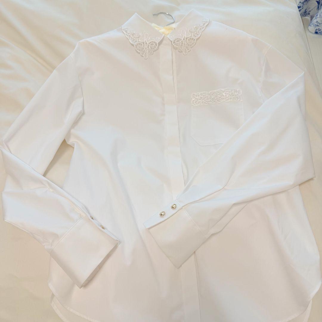 こちらは即日発送　アナイ　ANAYI　レース付きホワイトシャツ 長袖 38