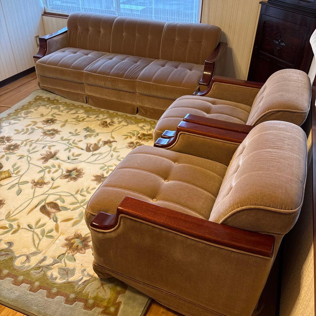 ③美品！昭和レトロ マルニ木工3人掛けソファ ビンテージ オールド コーデュロイ