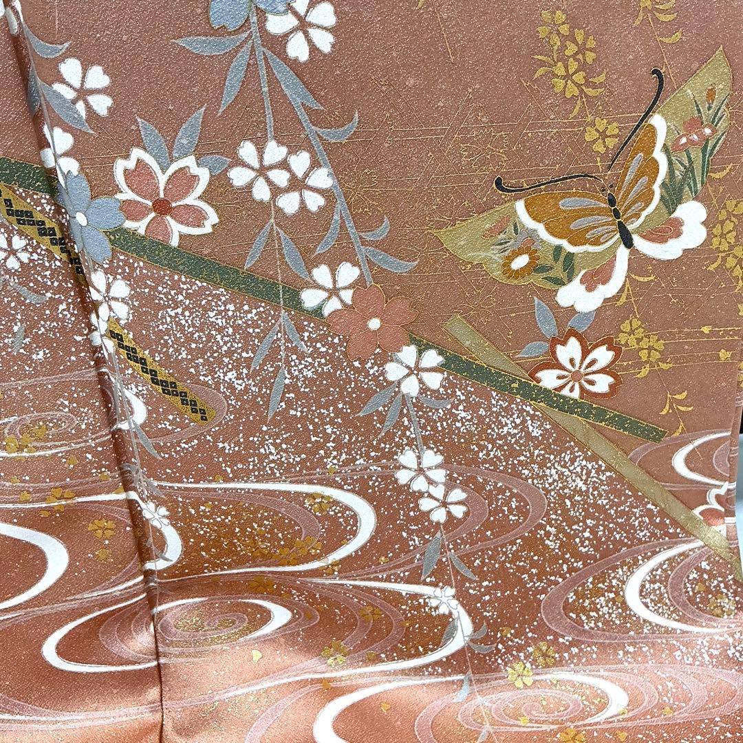 b183 正絹　袷　訪問着　蝶　金箔　極美品　トールサイズ　着物