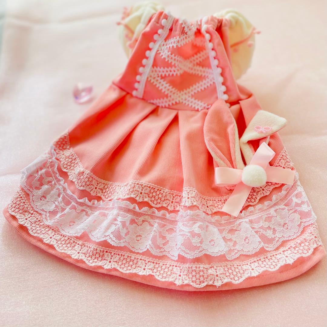 ピンクのバニーワンピ　∞TuTu∞ 犬服　ハンドメイド　オーダーメイド　うさ耳