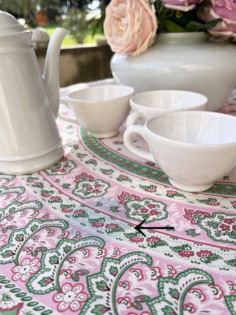 ◆フランスアンティーク｜プロヴァンス柄テーブルクロス円形ピンク