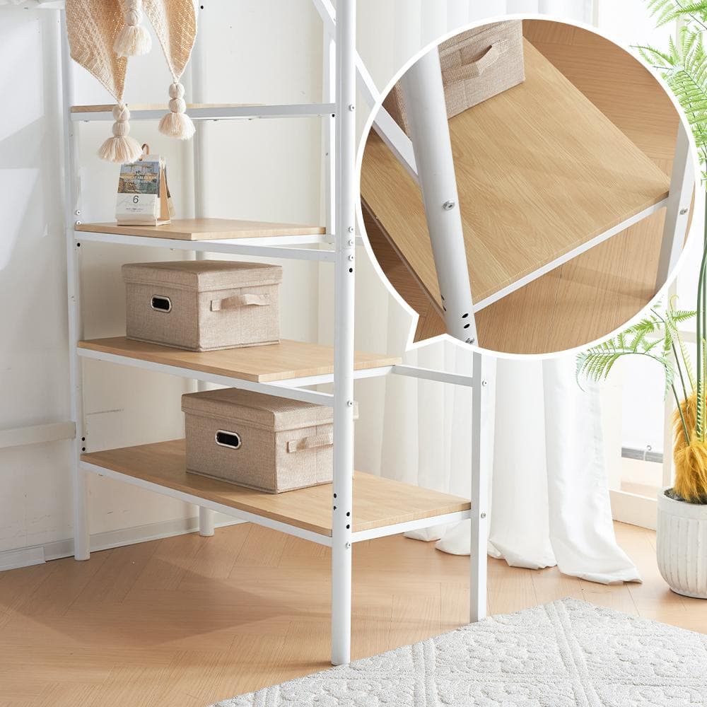 ロフトベッド【S】デスク・収納・コンセント付き 北欧風 スチール 耐震WHITE