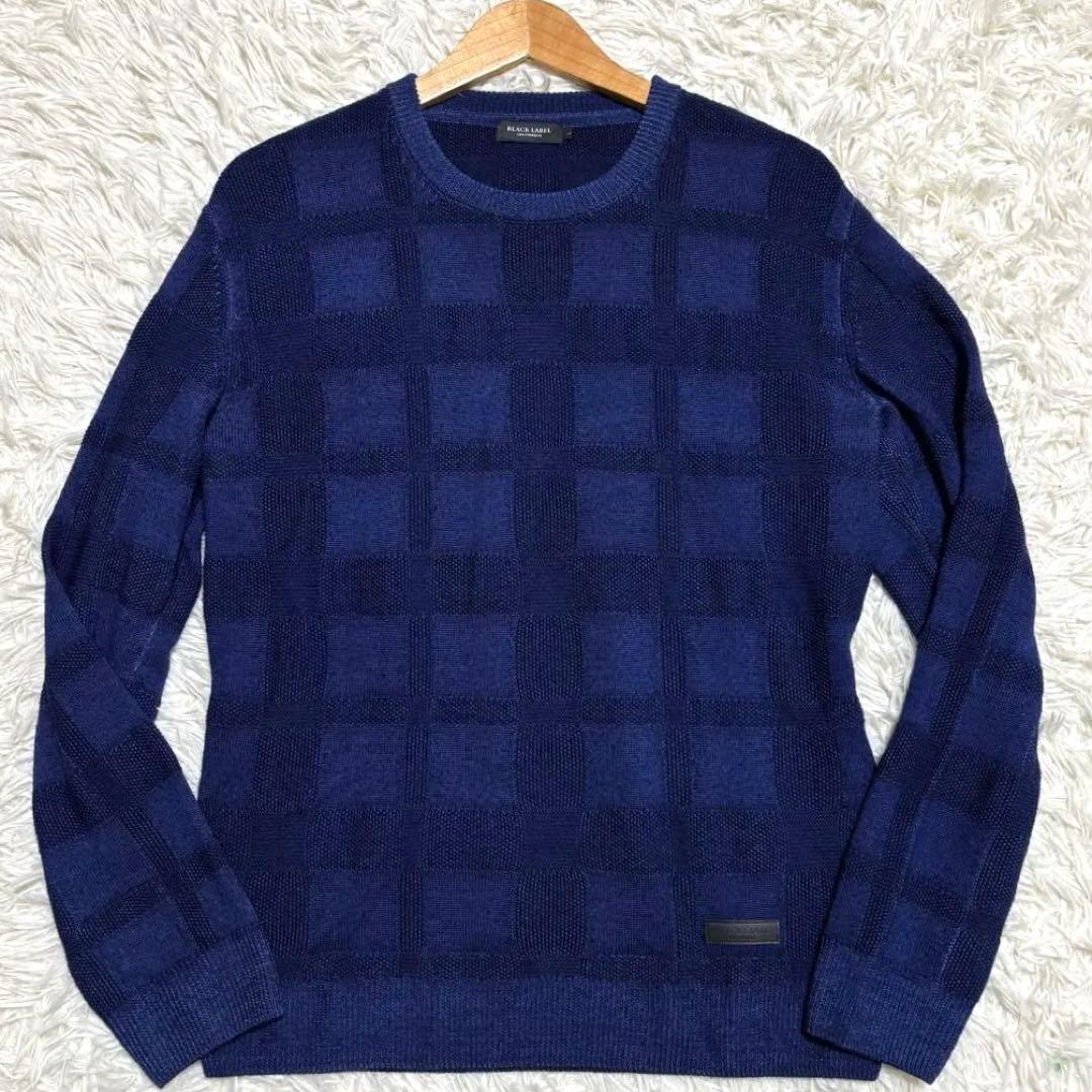 ✨️極美品 ブラックレーベルクレストブリッジ メガチェック ニット ブルー L