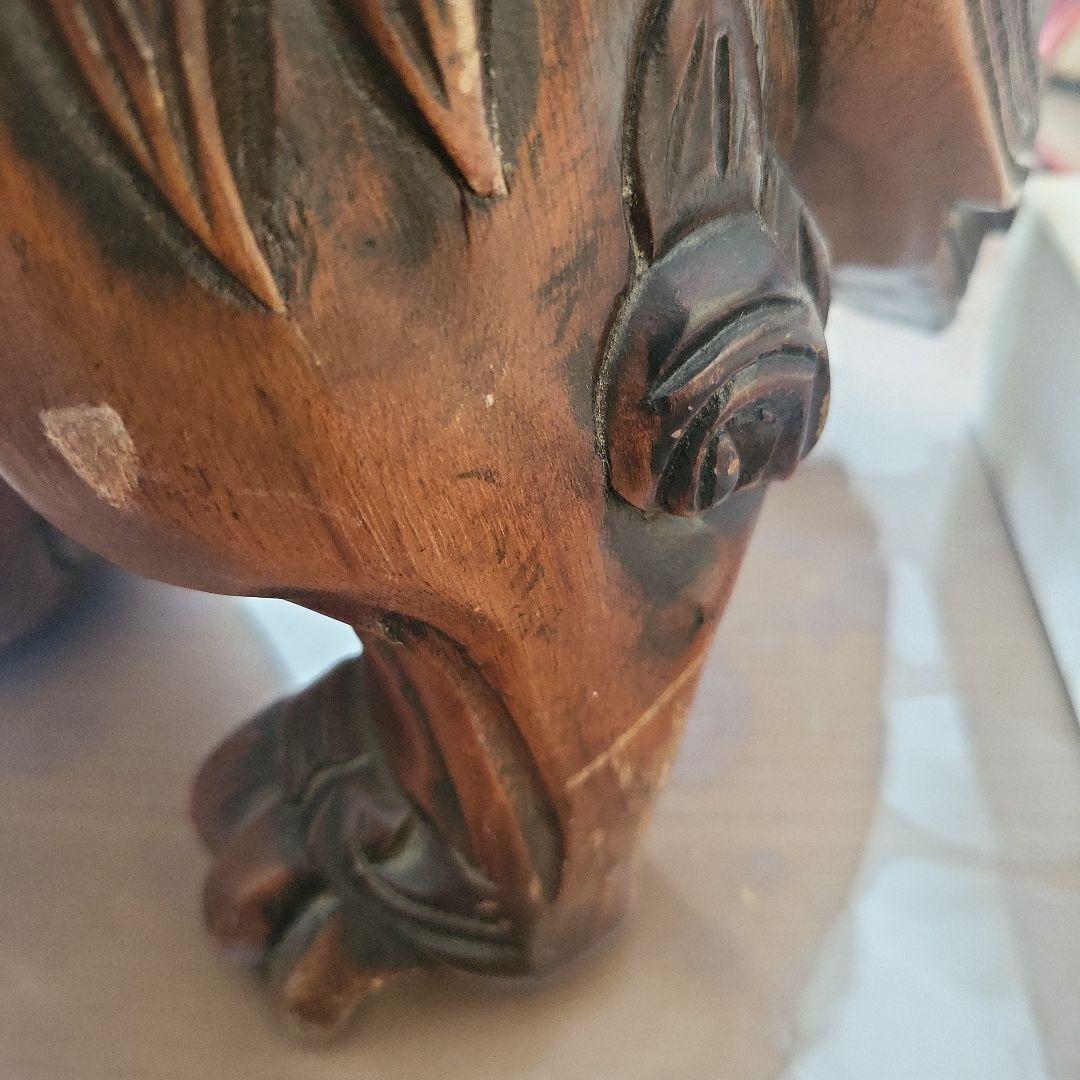 木製獅子彫刻 竹模様 シーサー 2体