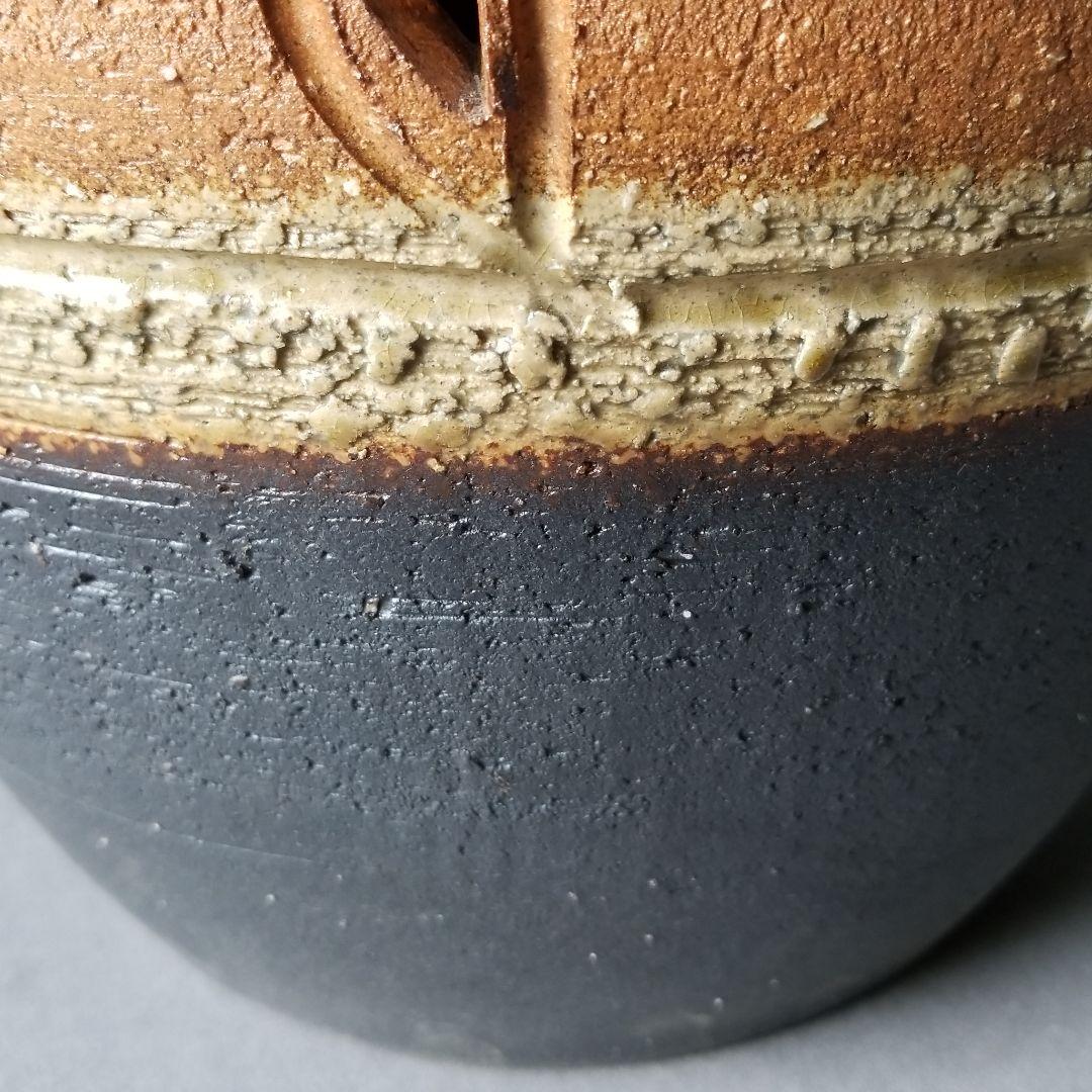 信楽焼 傘立て 灰釉彫壷 高さ４４cm