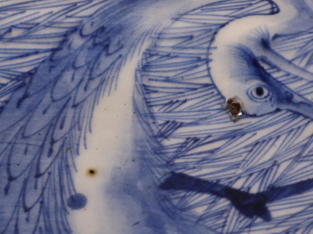 BK266　江戸期　古伊万里　大明成化年製銘　古染付郡鷺文様　大皿　1尺7寸