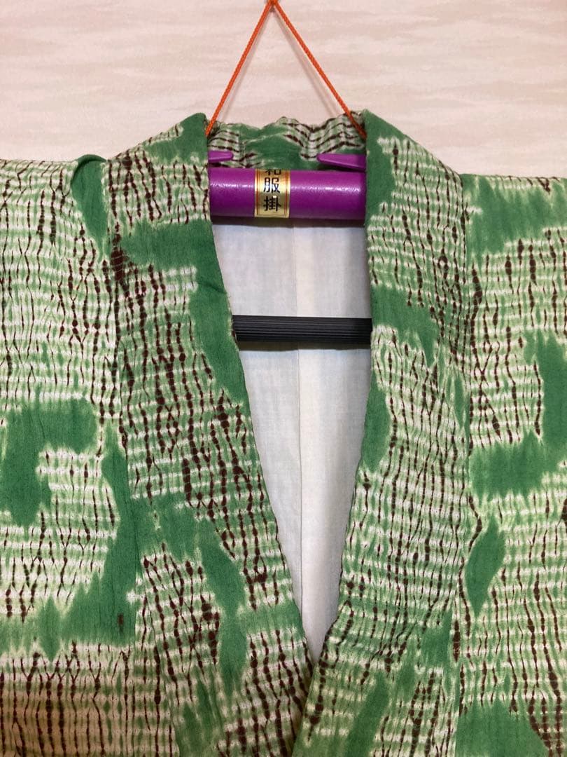 有松絞り　浴衣　絞り　緑　大きめ