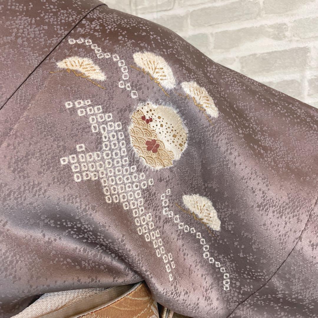 訪問着　フルセット　雪輪　松と梅　鹿の子絞り　金彩加工　手刺繍　着物　Q5