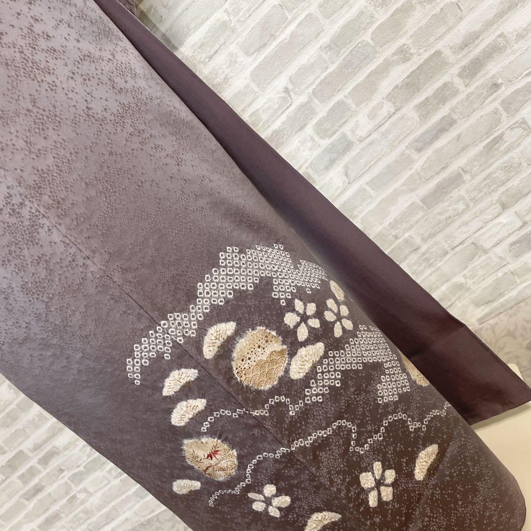 訪問着　フルセット　雪輪　松と梅　鹿の子絞り　金彩加工　手刺繍　着物　Q5